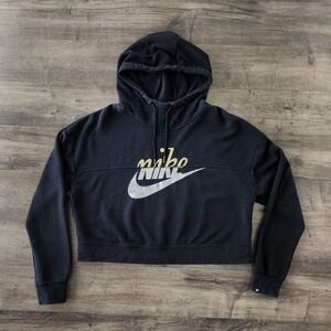 Nike Rally Sportswear Metallic Clash Logo Cropped Hoodie Black Womens Small